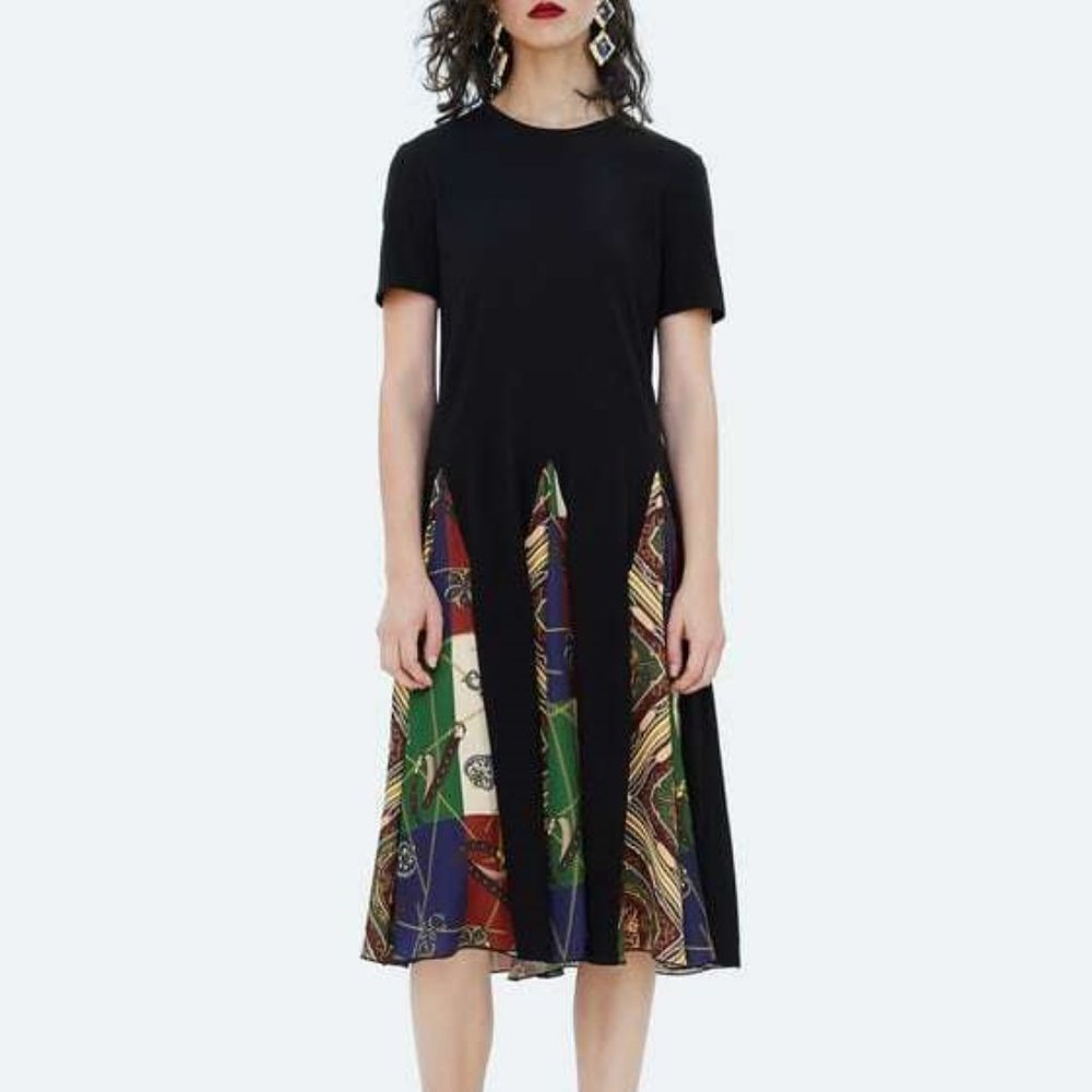 ZARA BLACK WITH PATCHES TWIRL DRESS